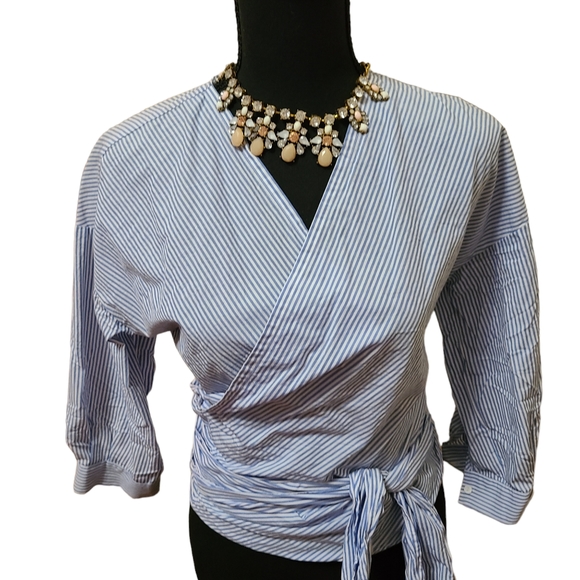 H&M cross wrap top blue stripes on  white - Picture 3 of 8